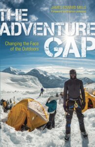 The cover of the book “The Adventure Gap,” featuring a mountaineer atop Denali.